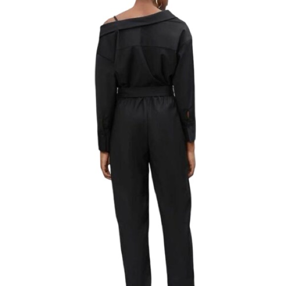 [s] MAJE NWT Jumpsuit Pesto Cold Shoulder Pockets Minimalist Black Size 36 Small - Picture 6 of 12